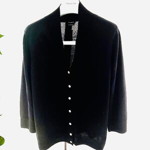 Pure Merino Wool Ultra Fine V-Neck Knit Cardigan 3/4 sleeves